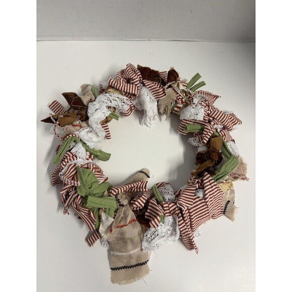 Handmade Rag Wreath Fall Harvest Thanksgiving Warm Neutral Colors - Picture 2 of 5